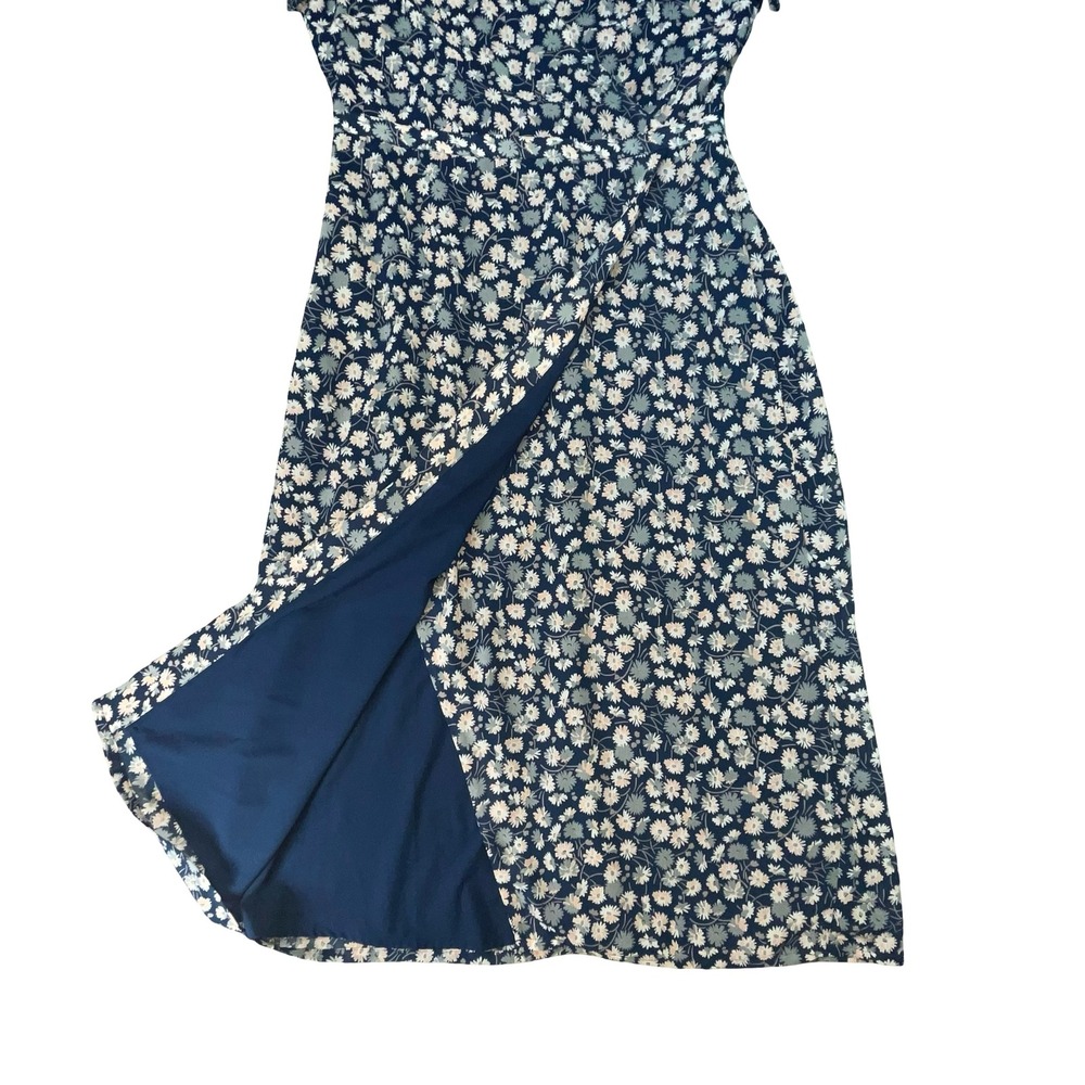 Madewell Womens Midi Dress Navy Blue Floral Daisy Faux Wrap Boho Casual 12 - Picture 4 of 6